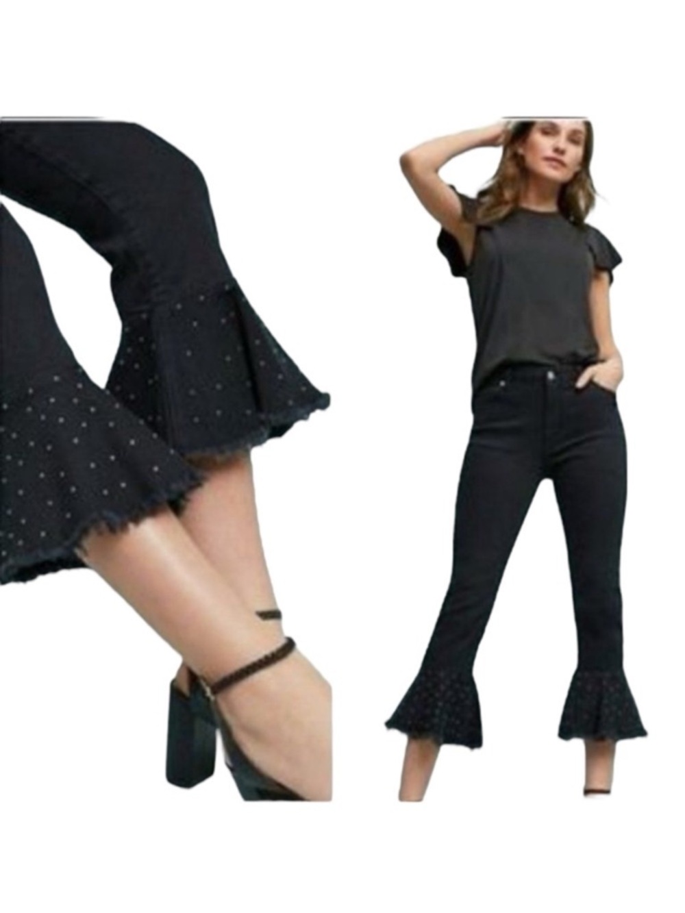 Anthropologie PILCRO & THE LETTERPRESS Studded Crop Flare Jeans 32